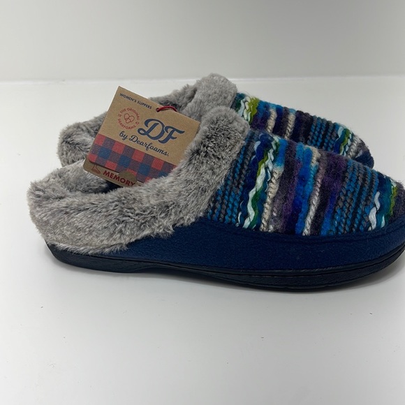 Womens Dearfoams slippers sz 7-8 memory foam purple blue knit - Picture 7 of 8